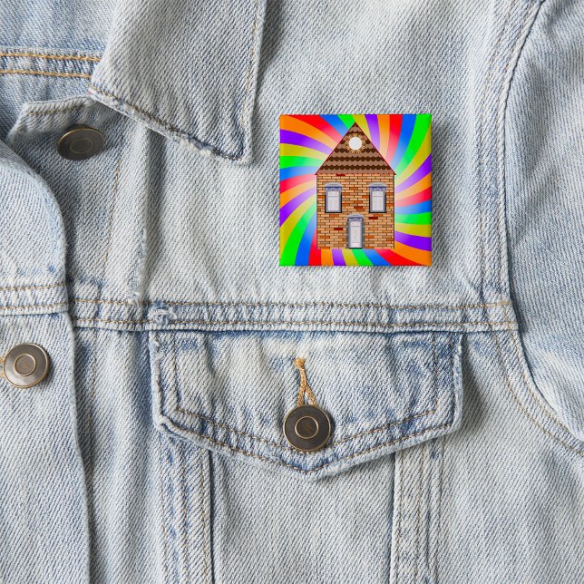 Colourful Psychedelic Brick House Rainbow Design 15 Cm Square Badge (Creator Uploaded)
