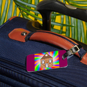 Colourful Psychedelic Brick House Rainbow Design Luggage Tag