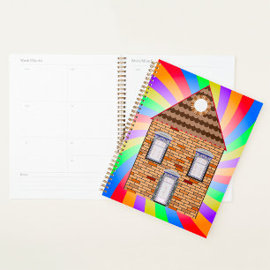 Colourful Psychedelic Brick House Rainbow Design Planner