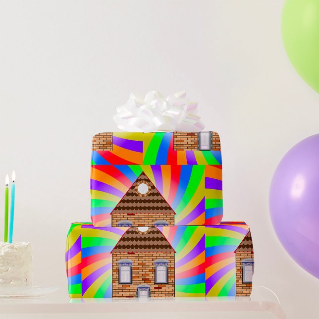 Colourful Psychedelic Brick House Rainbow Design Wrapping Paper (Creator Uploaded)