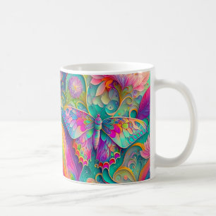Colourful Psychedelic Butterfly and Flowers  Coffee Mug