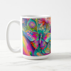 Colourful Psychedelic Butterfly and Flowers  Coffee Mug