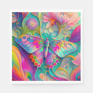 Colourful Psychedelic Butterfly and Flowers  Napkin