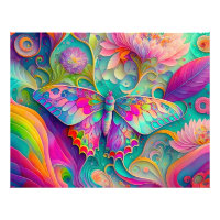Colourful Psychedelic Butterfly and Flowers 