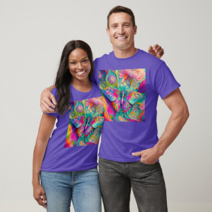 Colourful Psychedelic Butterfly and Flowers T-Shirt