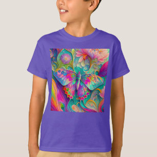 Colourful Psychedelic Butterfly and Flowers  T-Shirt