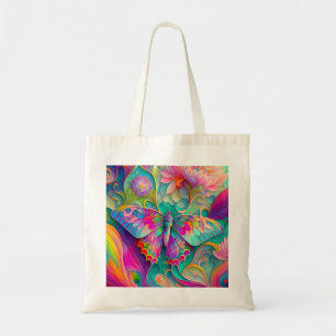 Colourful Psychedelic Butterfly and Flowers  Tote Bag