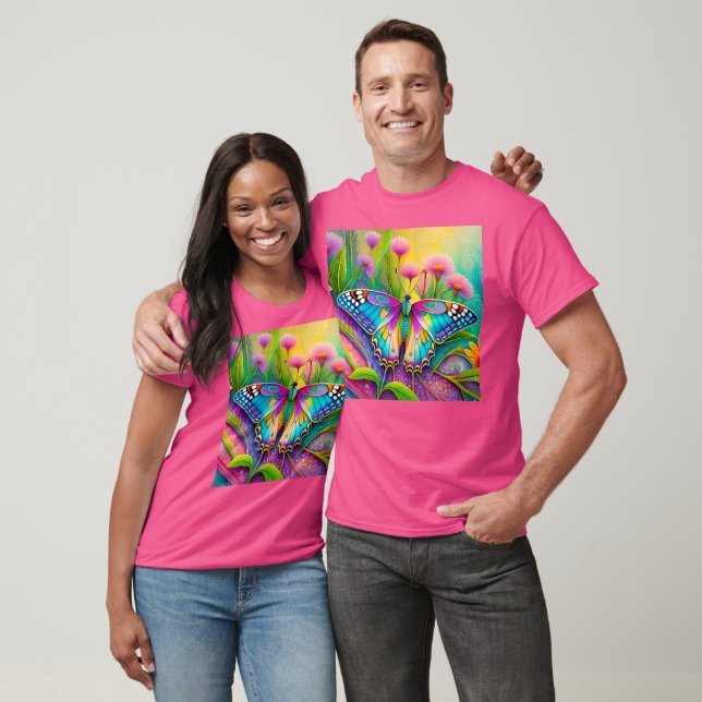 Colourful Psychedelic Butterfly and Wildflowers  T-Shirt (Unisex)