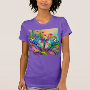 Colourful Psychedelic Butterfly and Wildflowers T-Shirt