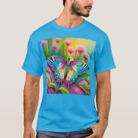 Colourful Psychedelic Butterfly and Wildflowers 