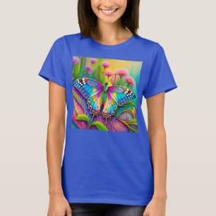 Colourful Psychedelic Butterfly and Wildflowers  T-Shirt