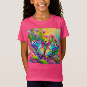 Colourful Psychedelic Butterfly and Wildflowers T-Shirt