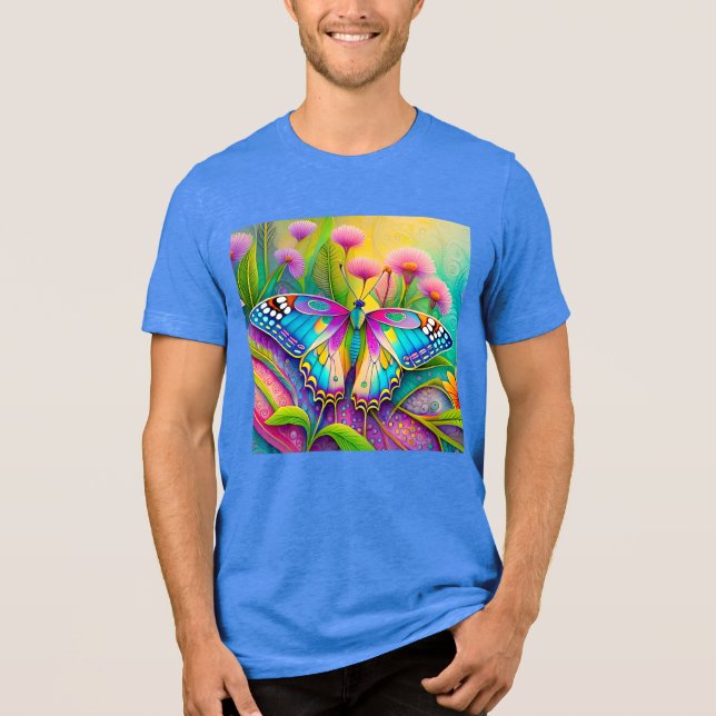 Colourful Psychedelic Butterfly and Wildflowers  Tri-Blend Shirt (Front)