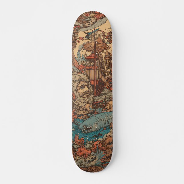Colourful psychedelic Captain Nemo Skateboard (Front)