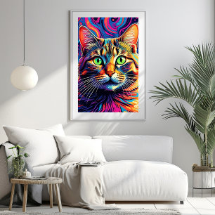 Colourful Psychedelic Cat Art Poster