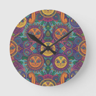 Colourful Psychedelic Cat Wall Clock