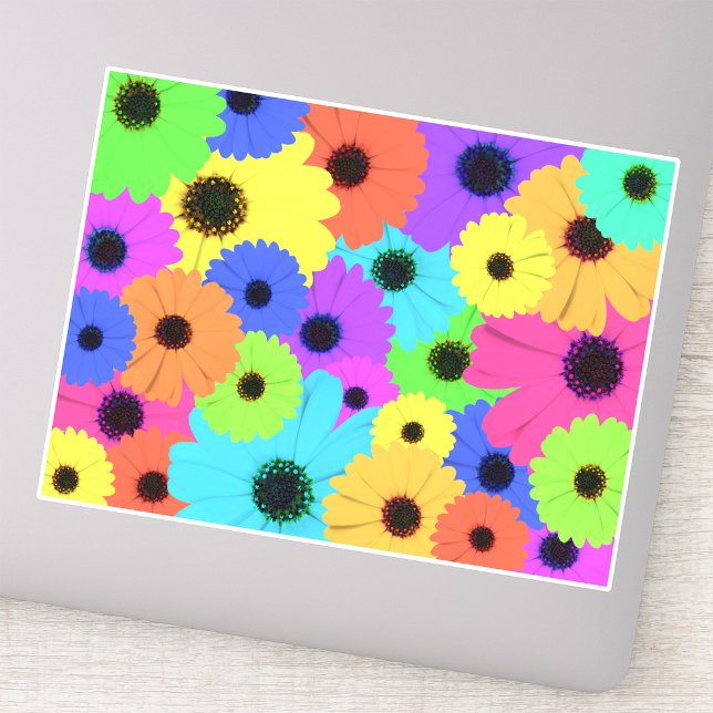 Colourful Psychedelic Daisy Floral Pattern (Colorful Psychedelic Daisy Floral Pattern. Sticker)