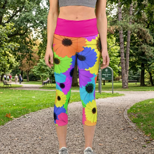 Colourful Psychedelic Daisy Floral Pattern Capri Leggings