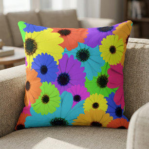 Colourful Psychedelic Daisy Floral Pattern Cushion