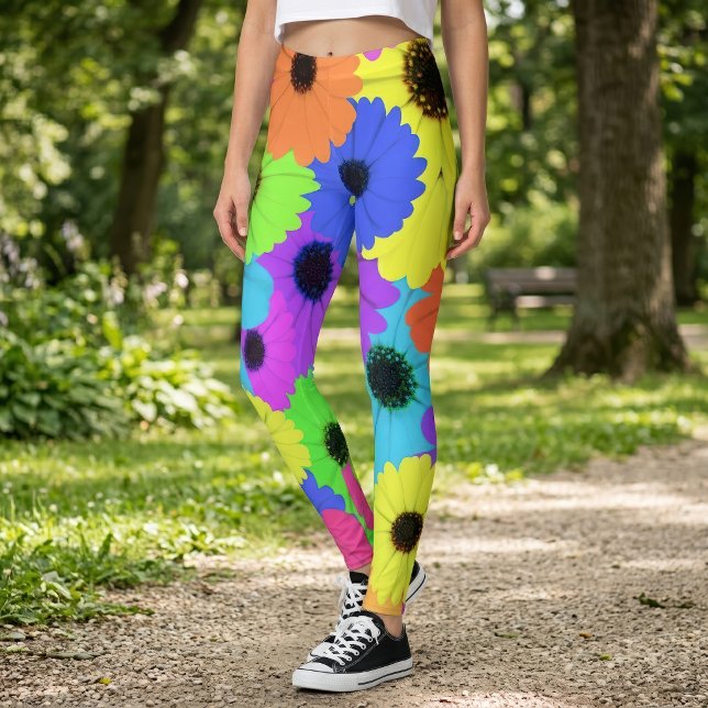 Colourful Psychedelic Daisy Floral Pattern Leggings (Colorful Psychedelic Daisy Floral Pattern. Leggings)