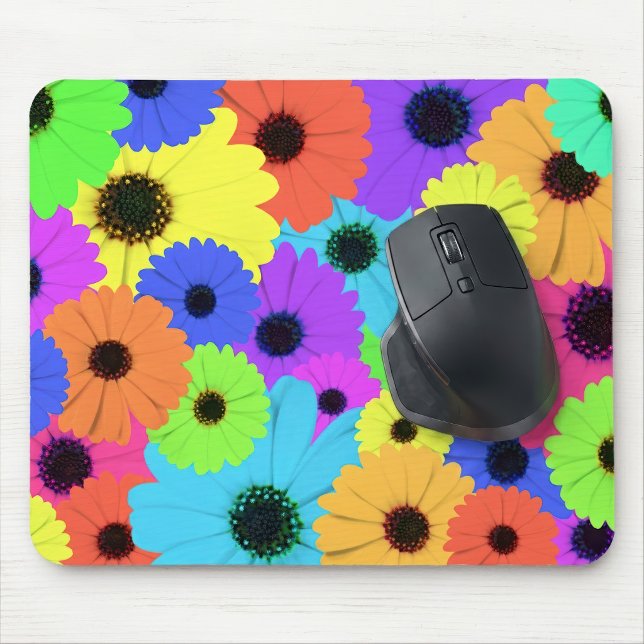 Colourful Psychedelic Daisy Floral Pattern Mouse Mat (Colorful Psychedelic Daisy Floral Pattern. Mouse Pad)