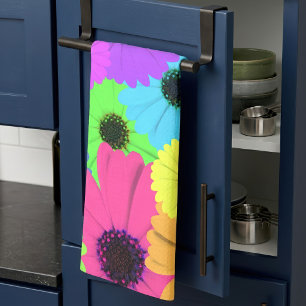 Colourful Psychedelic Daisy Floral Pattern Tea Towel