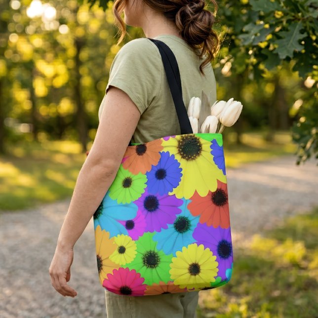 Colourful Psychedelic Daisy Floral Pattern Tote Bag (Colorful Psychedelic Daisy Floral Pattern. Tote Bag)