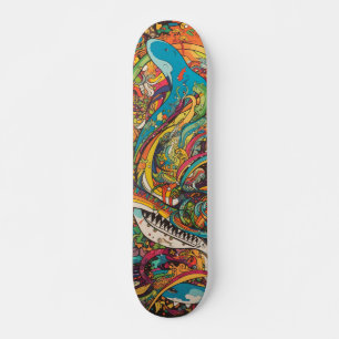 Colourful psychedelic design skateboard