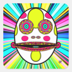 Colourful psychedelic egg face v1 square sticker