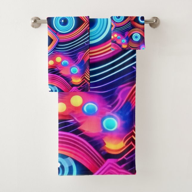 Colourful Psychedelic Eye Pattern Bath Towel Set (Insitu)