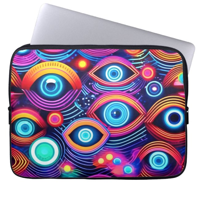 Colourful Psychedelic Eye Pattern Laptop Sleeve (Front)