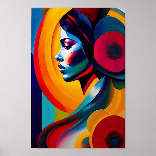 Colourful Psychedelic Female Face AI Generated art Poster (Front)
