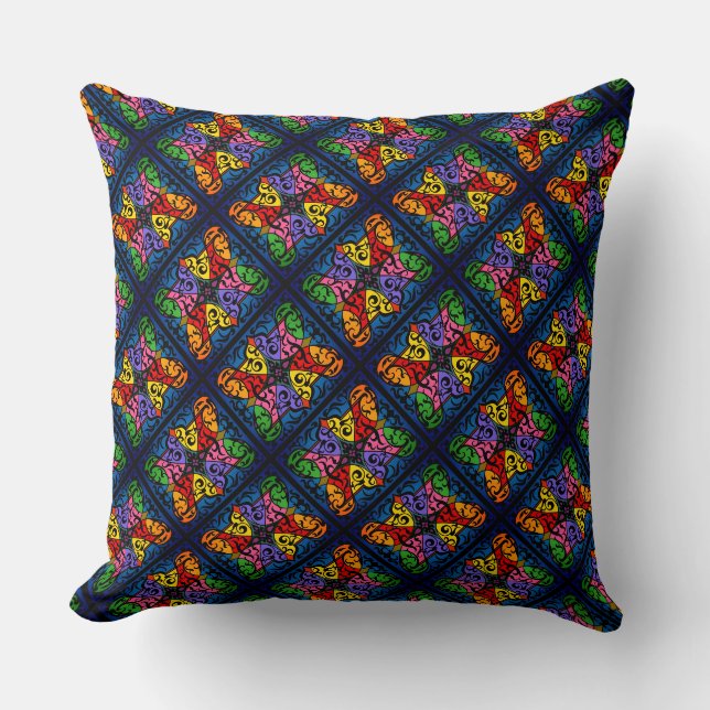 Colourful psychedelic floral pattern cushion (Front)