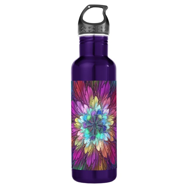 Colourful Psychedelic Flower Abstract Fractal Art 710 Ml Water Bottle (Front)
