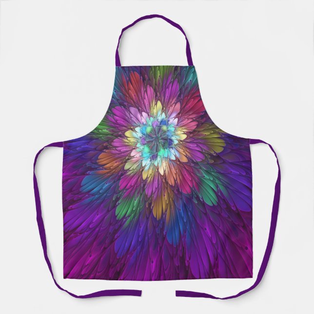 Colourful Psychedelic Flower Abstract Fractal Art Apron (Front)