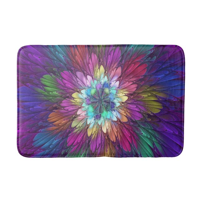 Colourful Psychedelic Flower Abstract Fractal Art Bath Mat (Front)