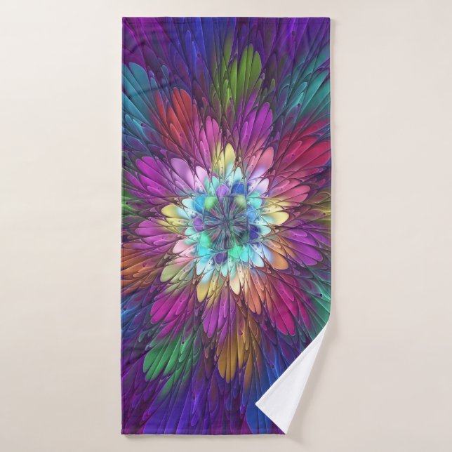 Colourful Psychedelic Flower Abstract Fractal Art Bath Towel (Bath Towel)