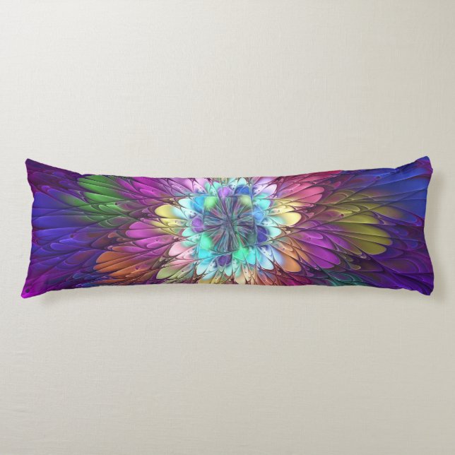 Colourful Psychedelic Flower Abstract Fractal Art Body Cushion (Front)