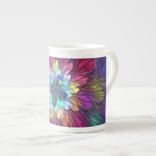 Colourful Psychedelic Flower Abstract Fractal Art Bone China Mug