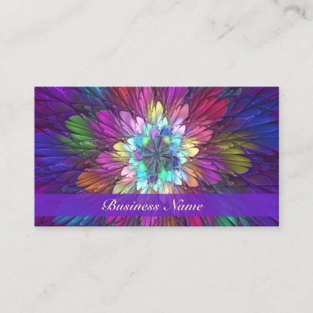 Colourful Psychedelic Flower Abstract Fractal Art Business Card (Front)