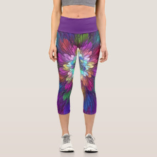 Colourful Psychedelic Flower Abstract Fractal Art Capri Leggings