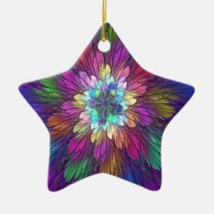 Colourful Psychedelic Flower Abstract Fractal Art Ceramic Tree Decoration