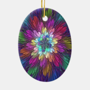 Colourful Psychedelic Flower Abstract Fractal Art Ceramic Tree Decoration