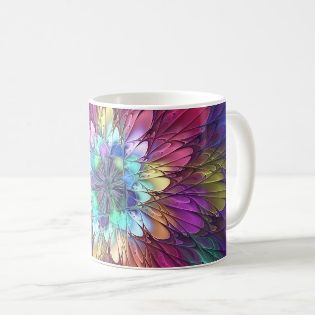 Colourful Psychedelic Flower Abstract Fractal Art Coffee Mug (Front Right)