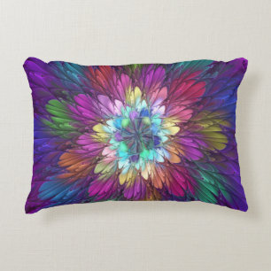 Colourful Psychedelic Flower Abstract Fractal Art Decorative Cushion