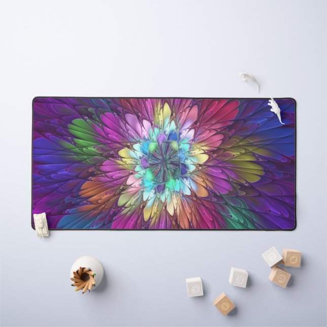 Colourful Psychedelic Flower Abstract Fractal Art Desk Mat (Kids Table)