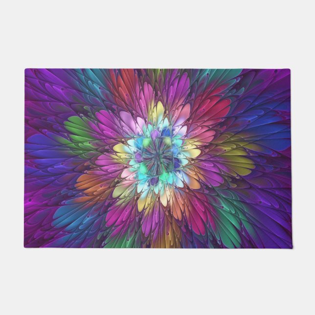 Colourful Psychedelic Flower Abstract Fractal Art Doormat (Front)