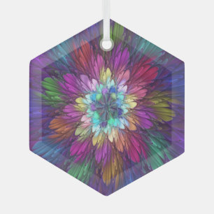 Colourful Psychedelic Flower Abstract Fractal Art Glass Tree Decoration