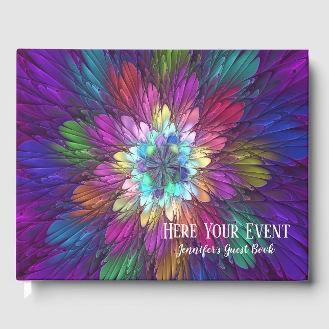 Colourful Psychedelic Flower Abstract Fractal Art Guest Book (Front)