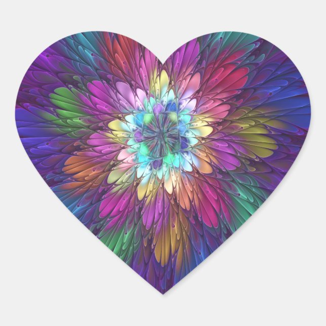Colourful Psychedelic Flower Abstract Fractal Art Heart Sticker (Front)